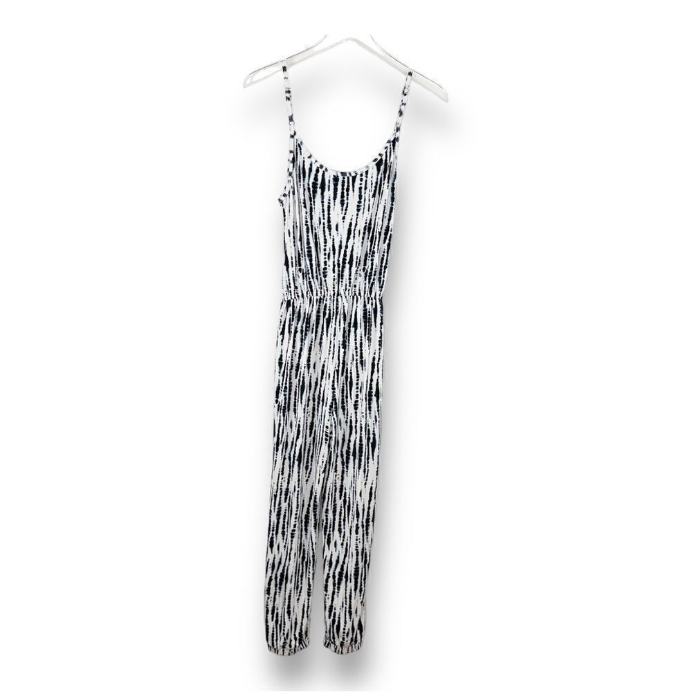 Evereve Peyton Jensen Cream/Blue Camisole Strap Jumpsuit Gathered‎ Ankles Sz S